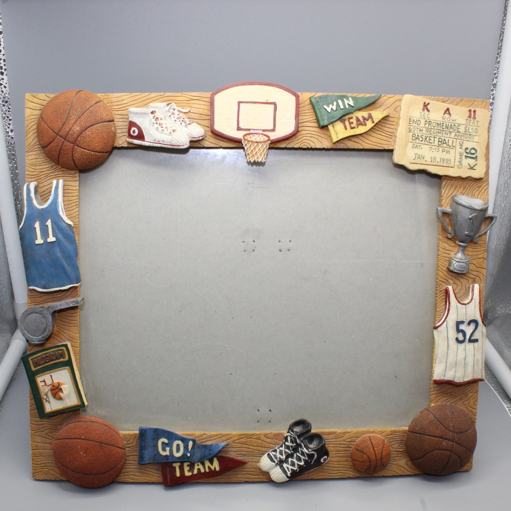 Russ Berrie Basketball Picture Frame 3D Resin Handpainted 8x10 Brown Sport Decor